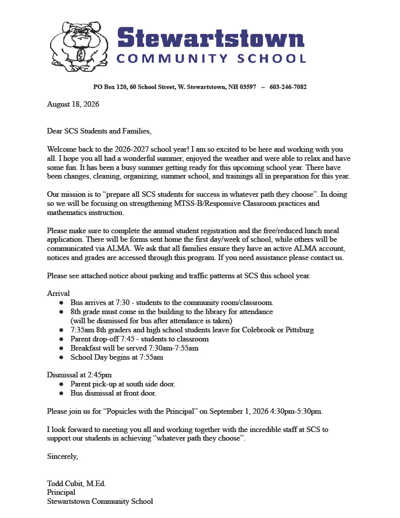 Back to School Letter